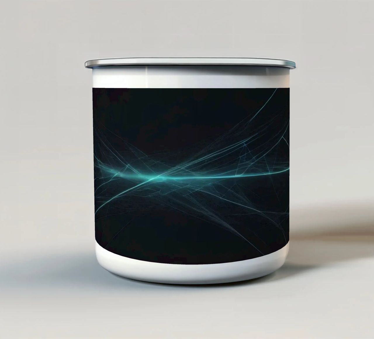 Dynamic abstract background with vibrant lines and dark art enamel mug by DesignDoodle