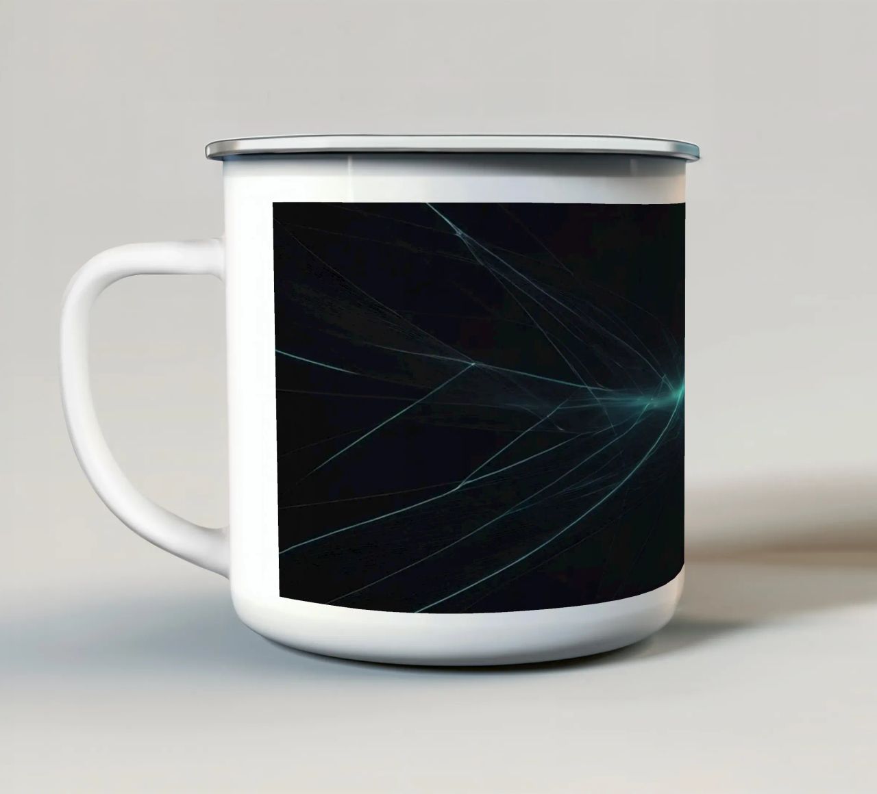 Dynamic abstract background with vibrant lines and dark art enamel mug by DesignDoodle