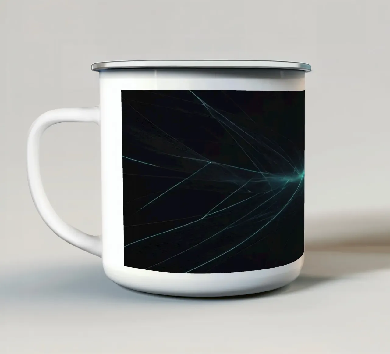 Fondo abstracto dinámico con líneas vibrantes y arte oscuro taza de esmalte de DesignDoodle