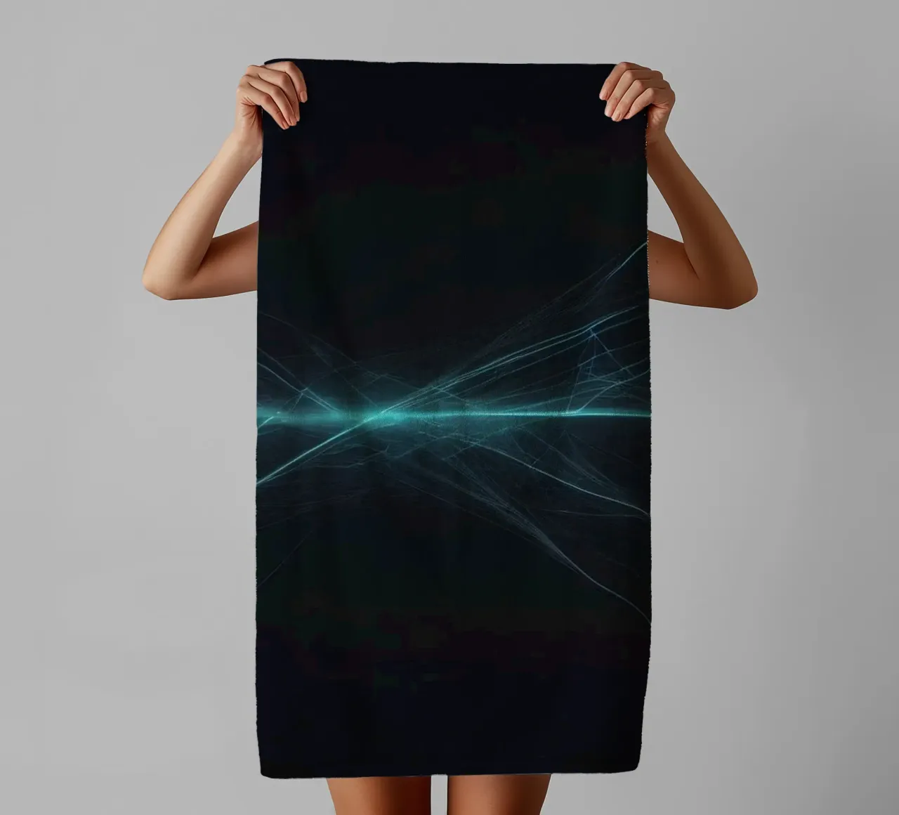 Dynamic abstract background with vibrant lines and dark art towel by DesignDoodle