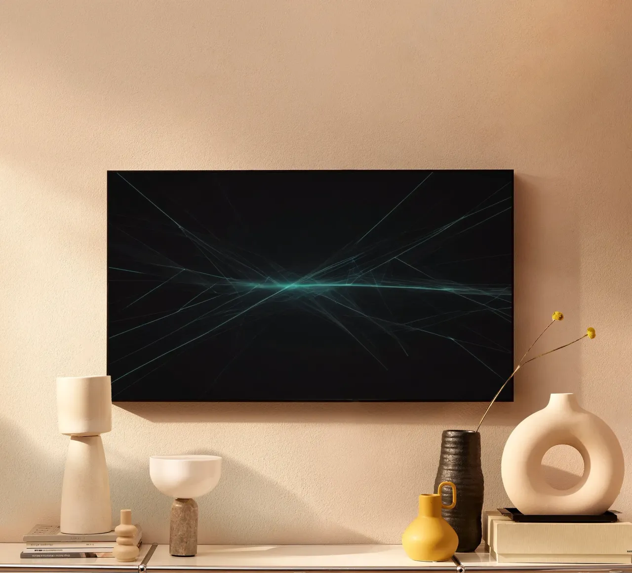 Dynamic abstract background with vibrant lines and dark art alu-dibond by DesignDoodle