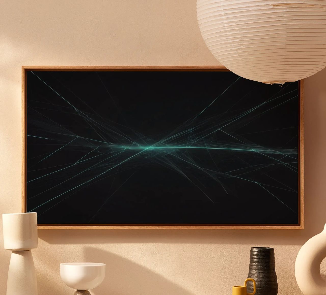 Dynamic abstract background with vibrant lines and dark art canvas by DesignDoodle
