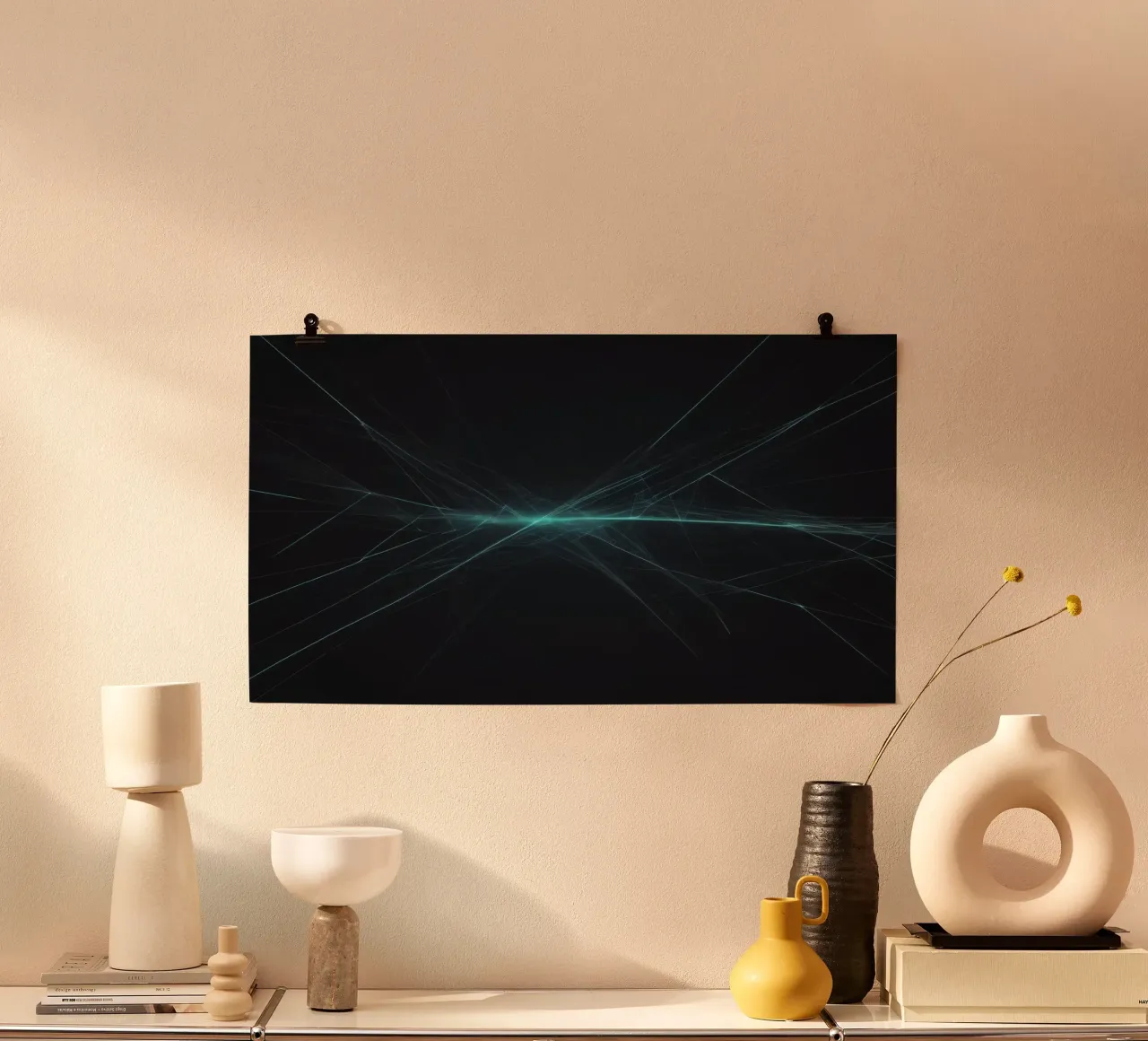 Sfondo astratto dinamico con linee vibranti e arte scura poster da DesignDoodle