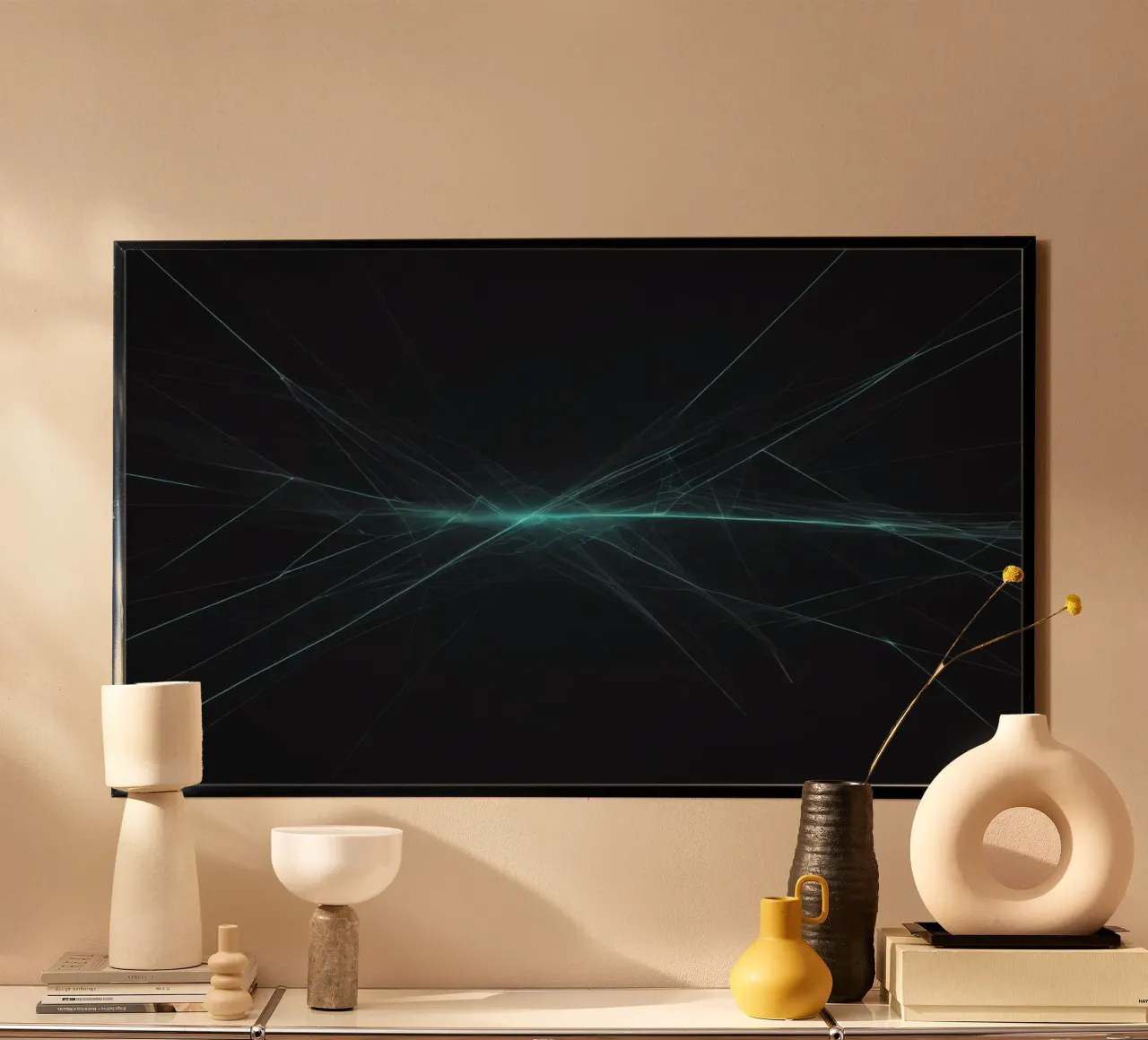 Dynamic abstract background with vibrant lines and dark art hahnemühle by DesignDoodle