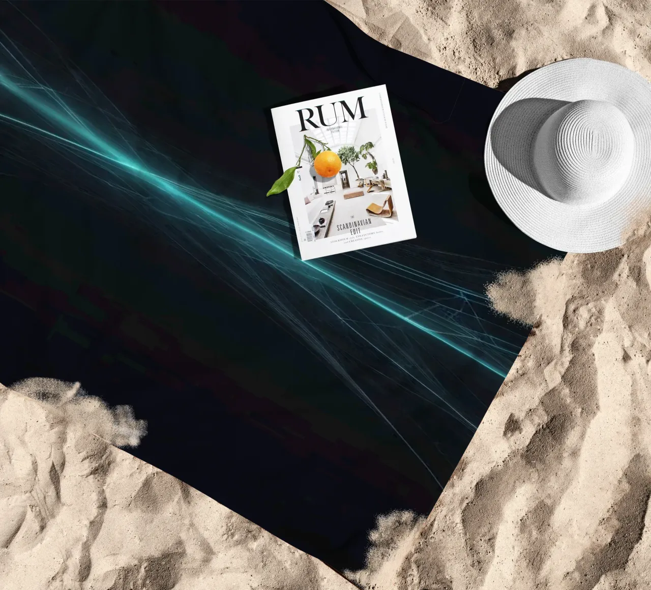 Dynamic abstract background with vibrant lines and dark art beach towel by DesignDoodle