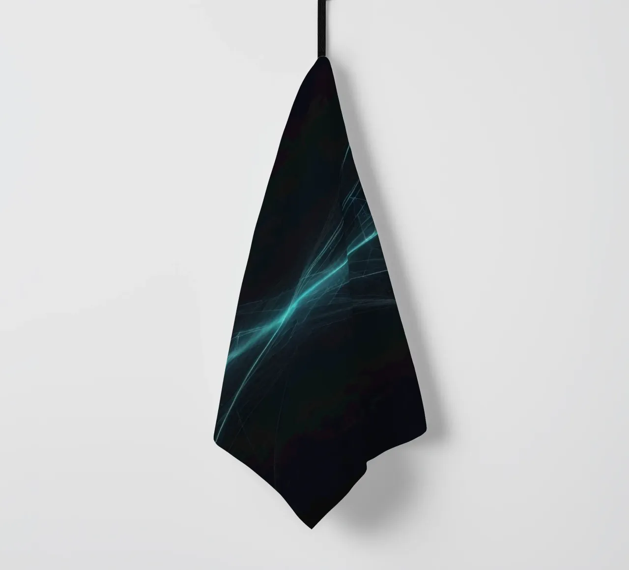 Dynamic abstract background with vibrant lines and dark art tea towel by DesignDoodle