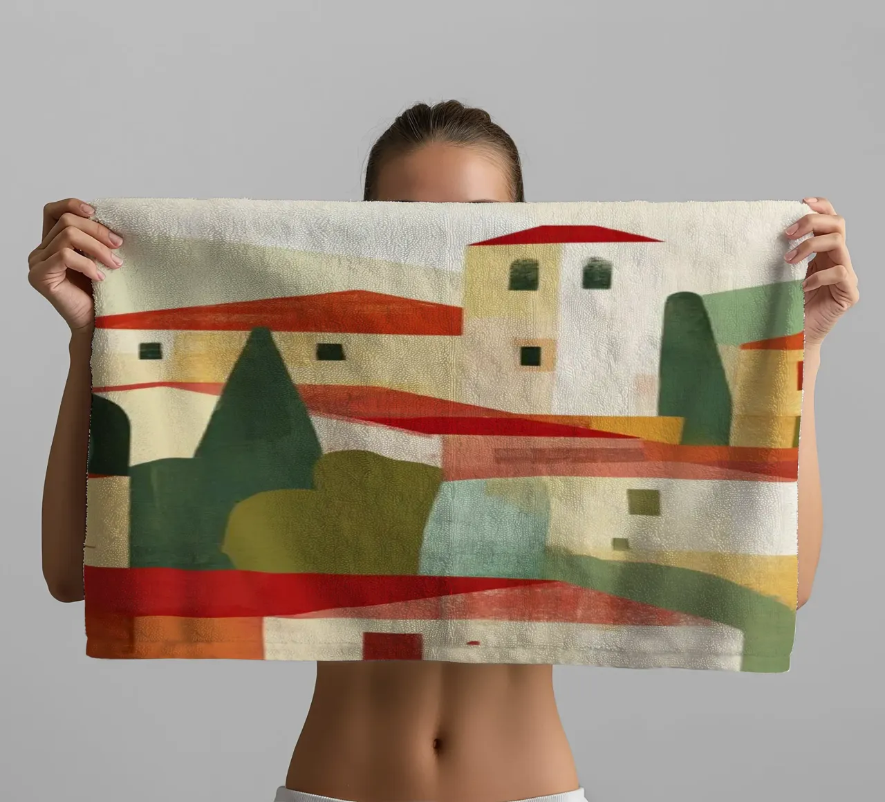 Paesaggio astratto toscano Midcentury Modern asciugamano da bagno da Modern Muse