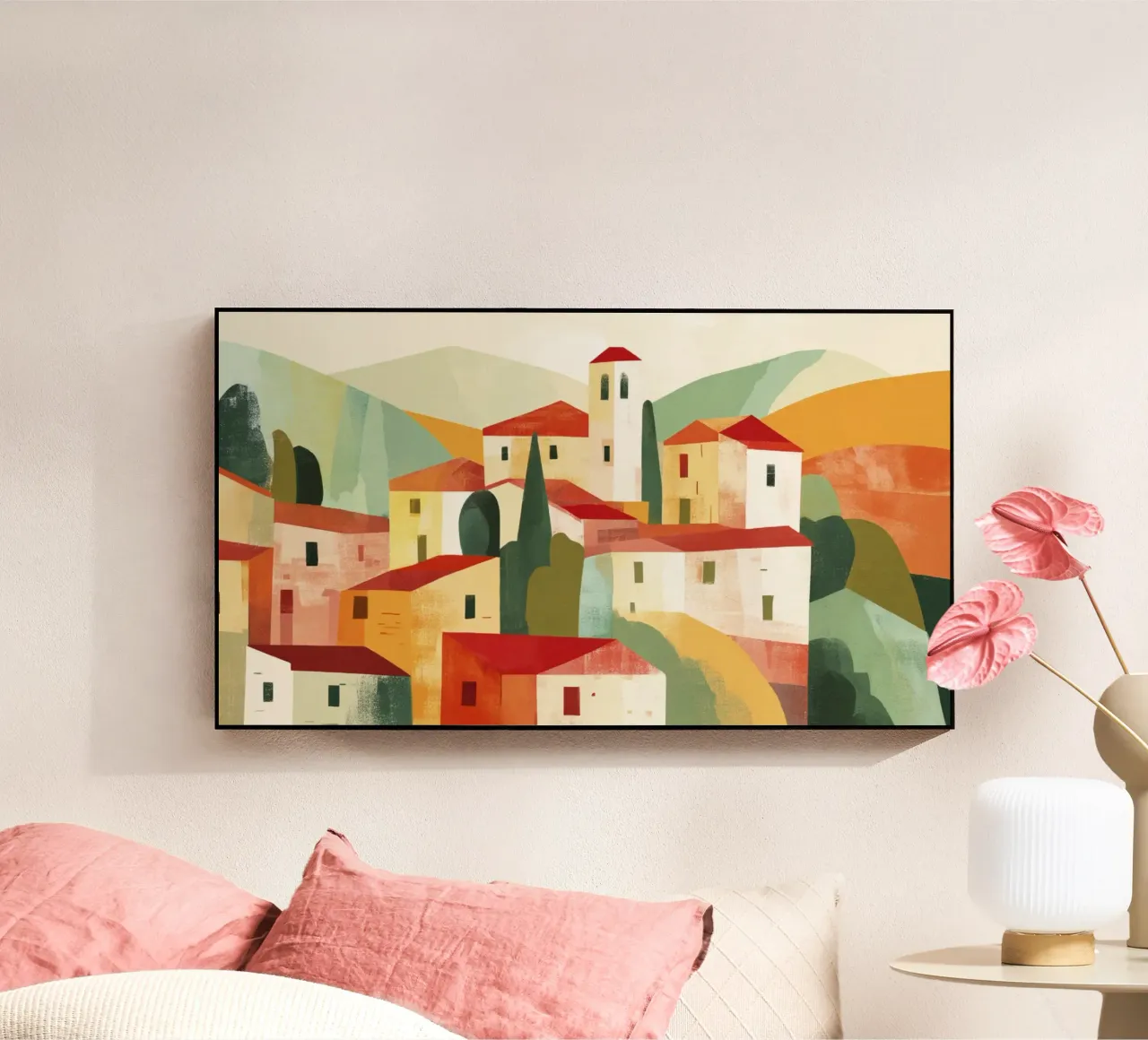 Abstrakte Toskana-Landschaft Midcentury Modern Acryl-Glas von Modern Muse
