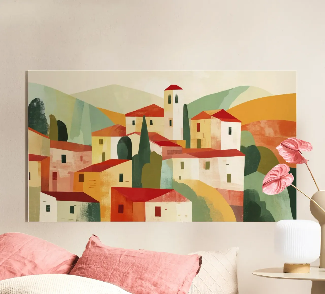 Abstrakte Toskana-Landschaft Midcentury Modern Acryl-Glas von Modern Muse