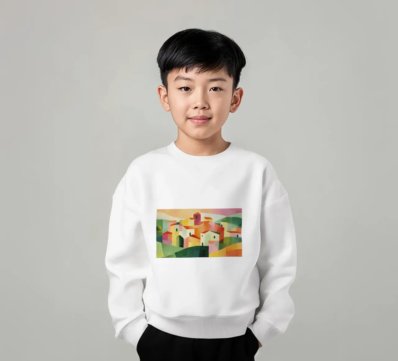 Paesaggio toscano astratto moderno Colline e case felpa bambino da Modern Muse