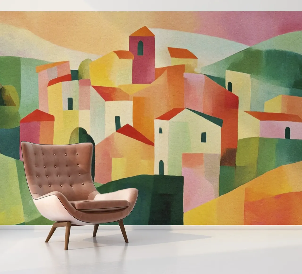 Paysage abstrait moderne de la Toscane Collines et maisons papier peint photo de Modern Muse