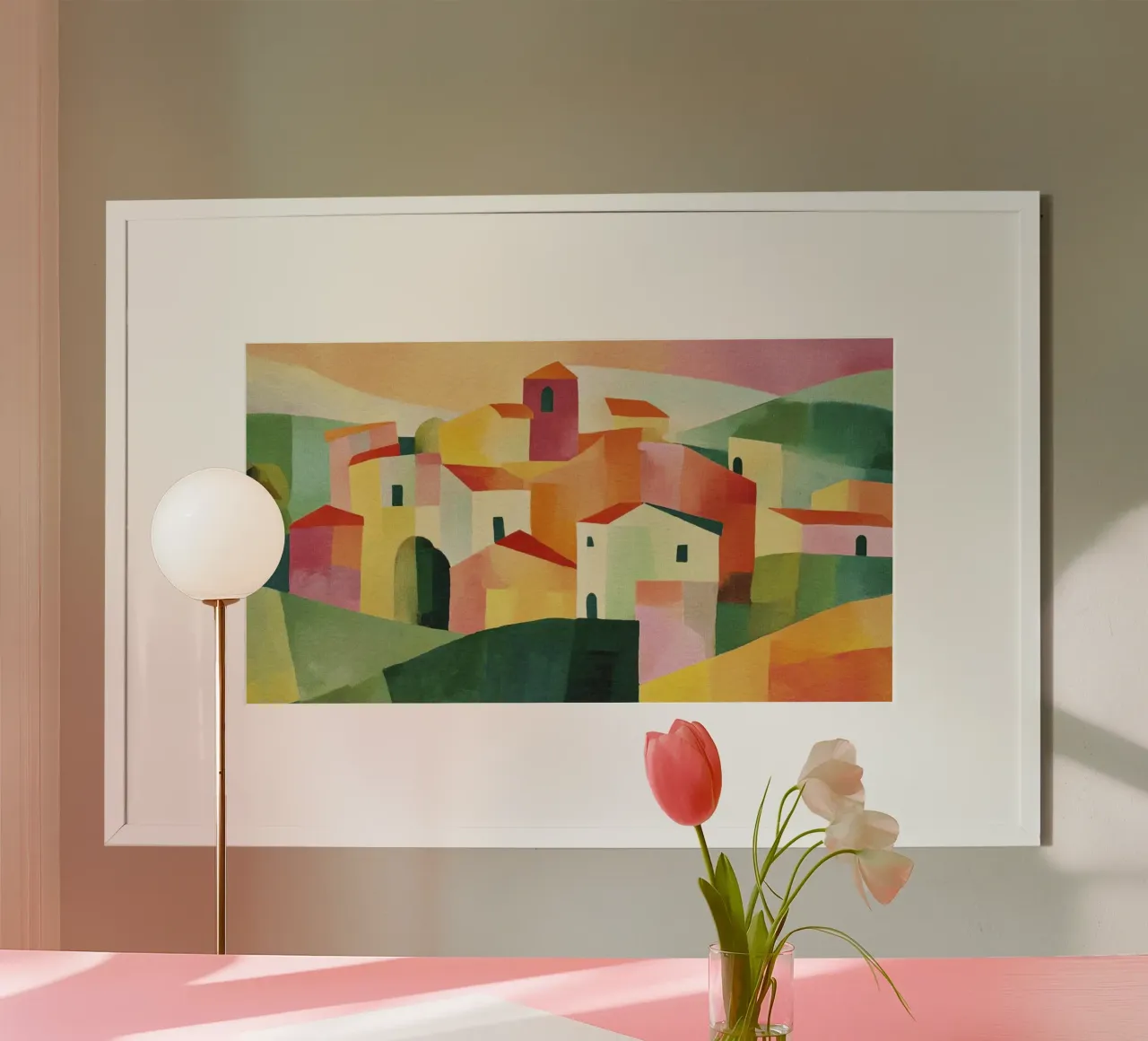 Paesaggio toscano astratto moderno Colline e case carta hahnemühle da Modern Muse