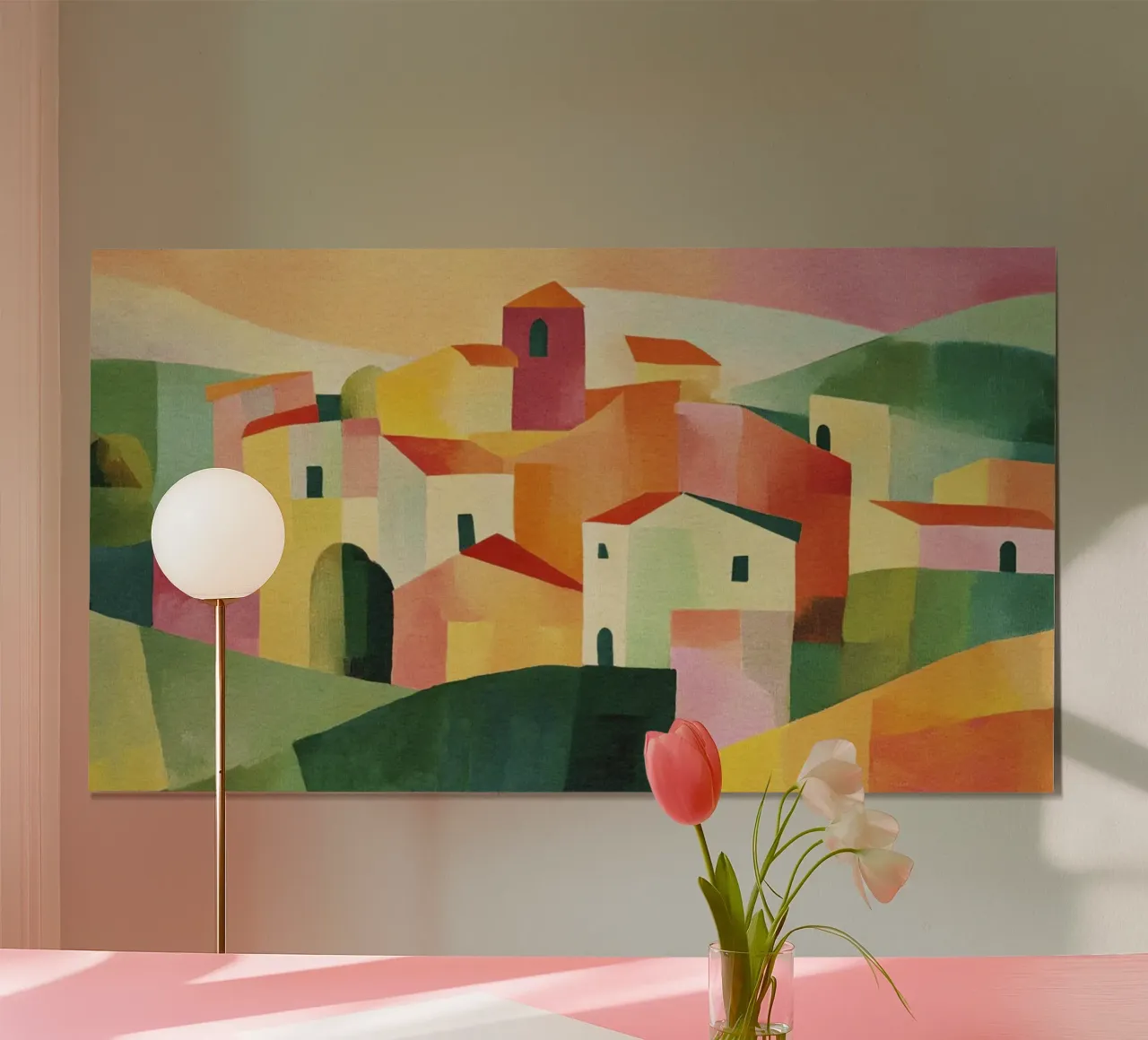 Paesaggio toscano astratto moderno Colline e case carta hahnemühle da Modern Muse