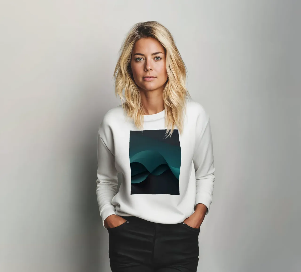 Las curvas suaves y fluidas de tonos azules y oscuros crean un ambiente elegante. sudadera de DesignDoodle