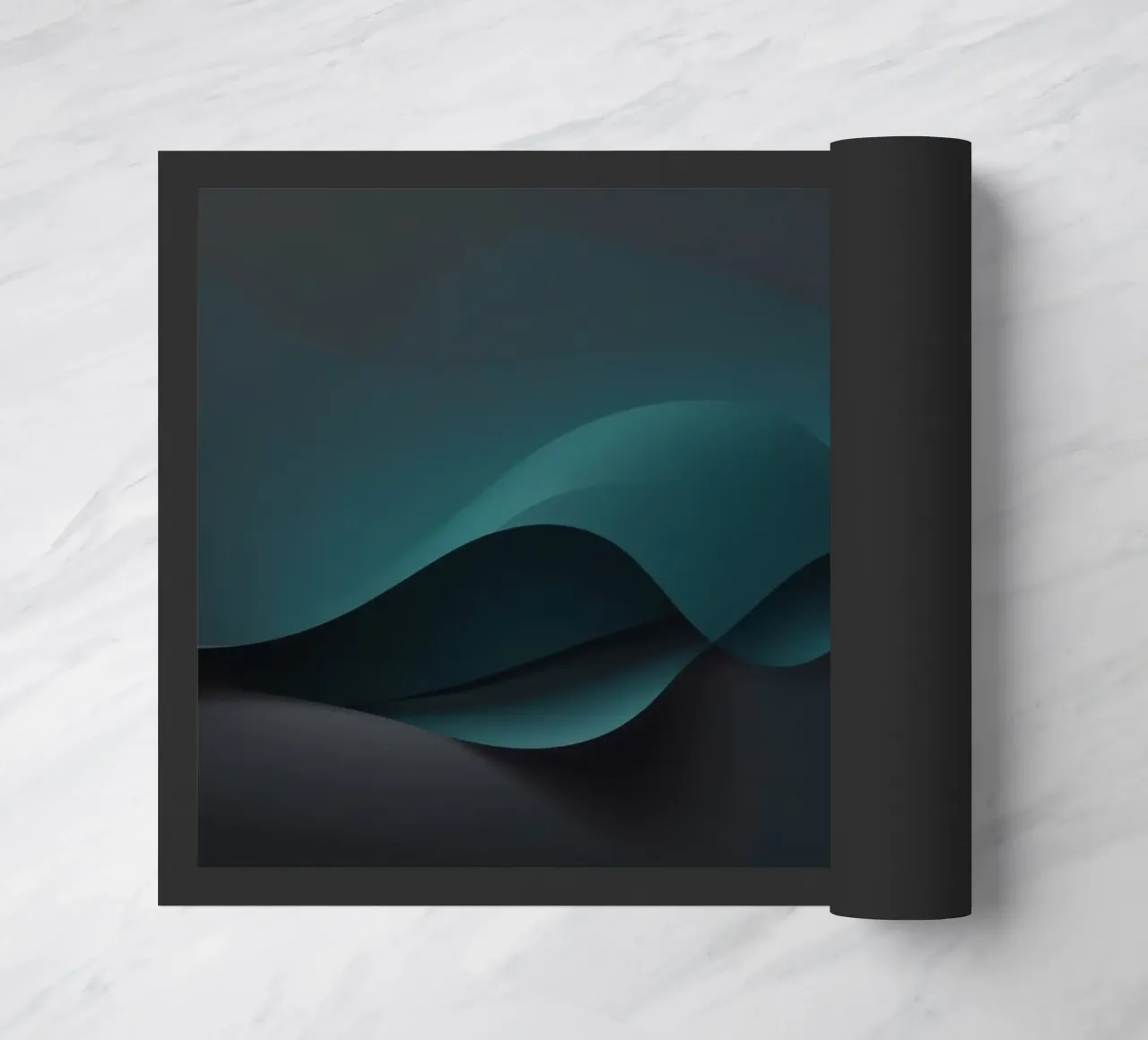 Curve morbide e fluide di tonalità verde acqua e scure creano un'atmosfera elegante. zerbino da DesignDoodle