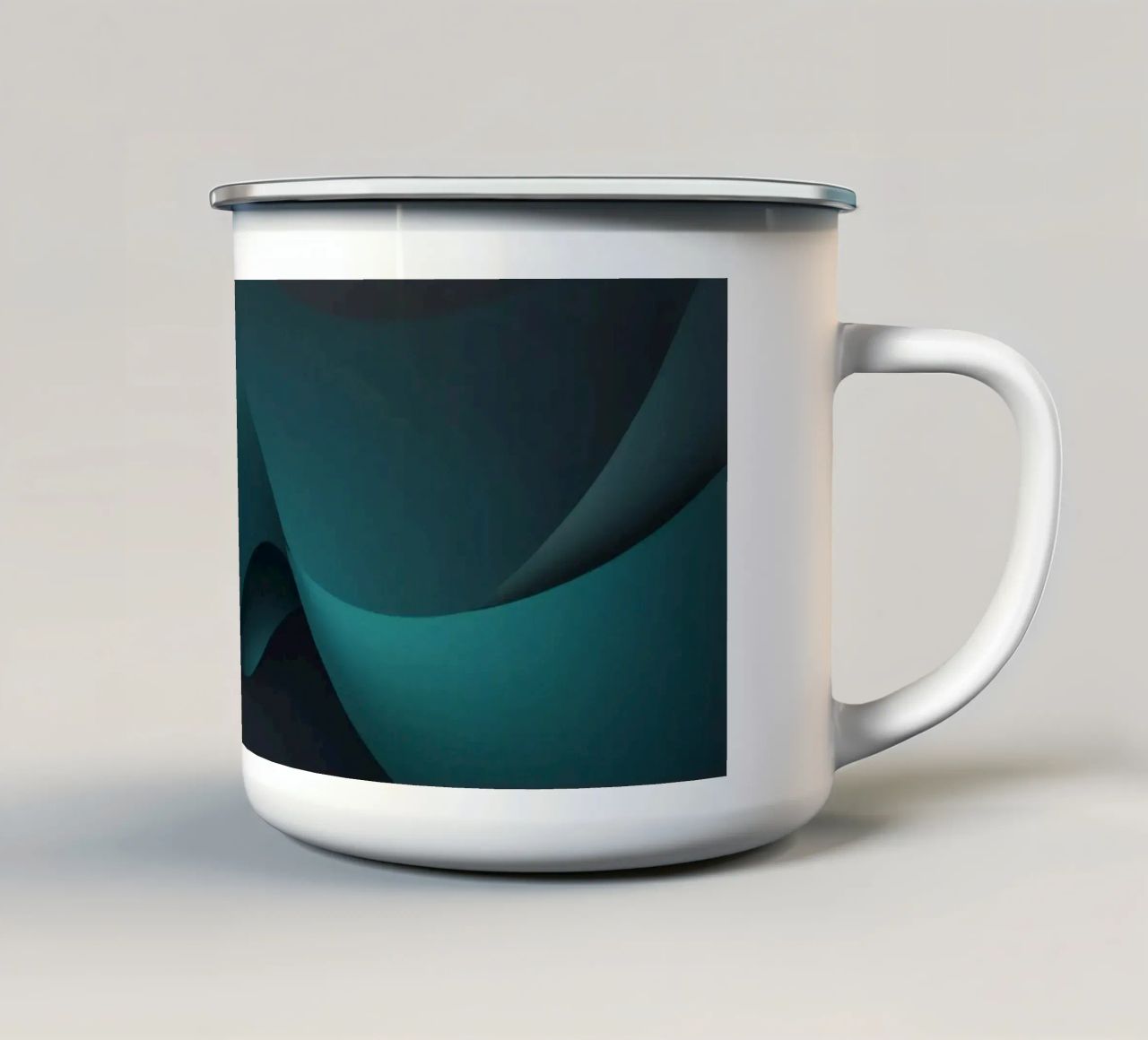 Curve morbide e fluide di tonalità verde acqua e scure creano un'atmosfera elegante. tazza in smalto da DesignDoodle