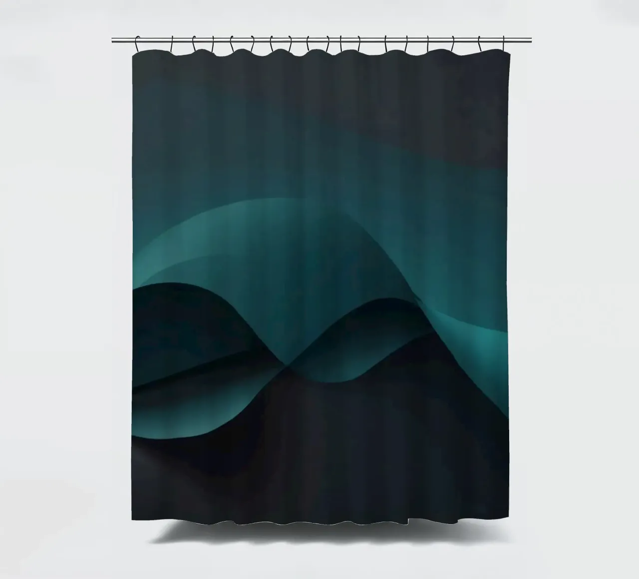 Sanft fließende Kurven in Teal und dunklen Tönen schaffen einen eleganten Duschvorhang von DesignDoodle