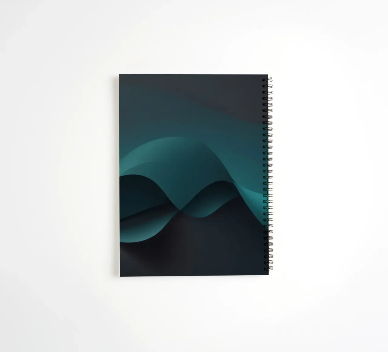 Smooth flowing curves of teal and dark shades create an eleg spiral notebook by DesignDoodle