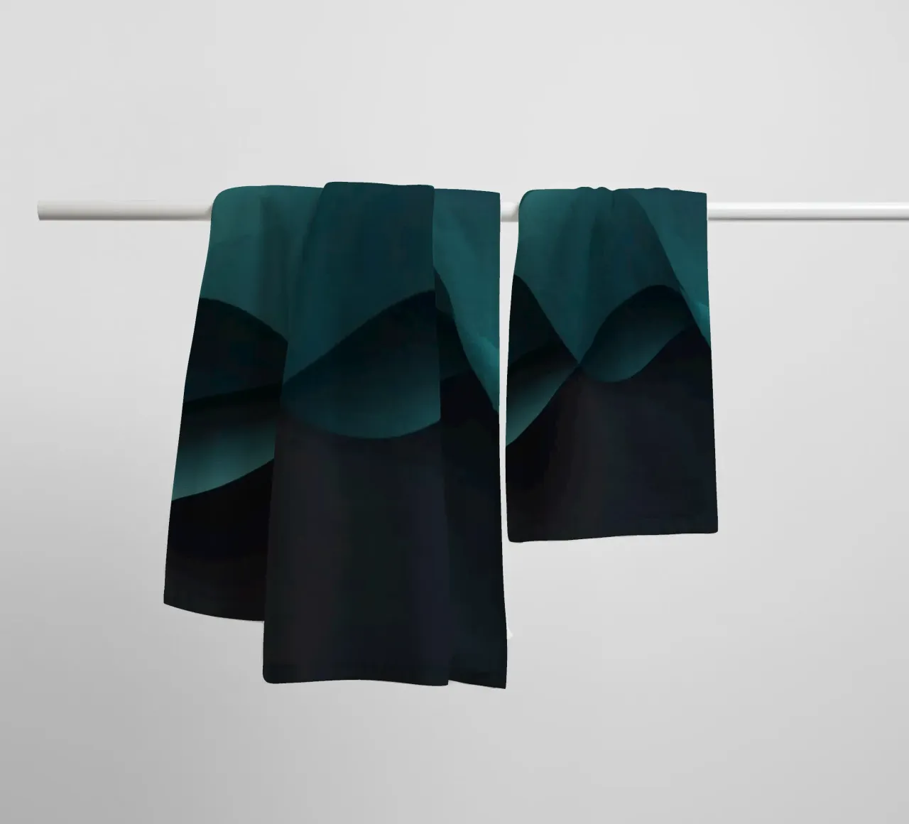 Smooth flowing curves of teal and dark shades create an eleg towel by DesignDoodle