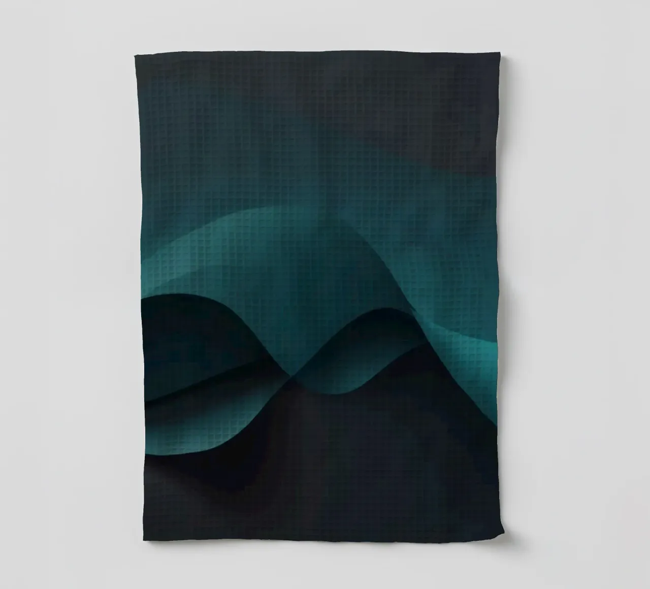 Soepel vloeiende lijnen in groenblauwe en donkere tinten creëren een elegan theedoek van DesignDoodle