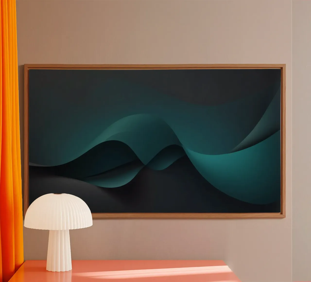 Curve morbide e fluide di tonalità verde acqua e scure creano un'atmosfera elegante. alluminio dibond da DesignDoodle
