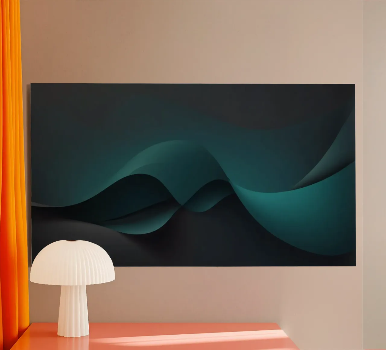 Curve morbide e fluide di tonalità verde acqua e scure creano un'atmosfera elegante. alluminio dibond da DesignDoodle