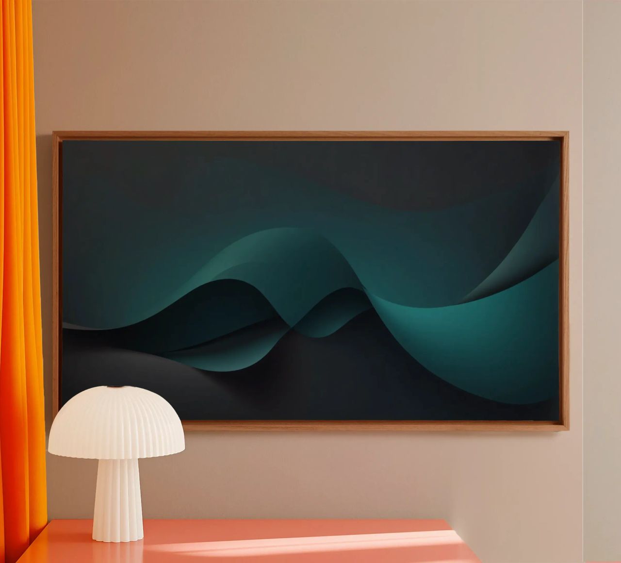 Smooth flowing curves of teal and dark shades create an eleg canvas by DesignDoodle