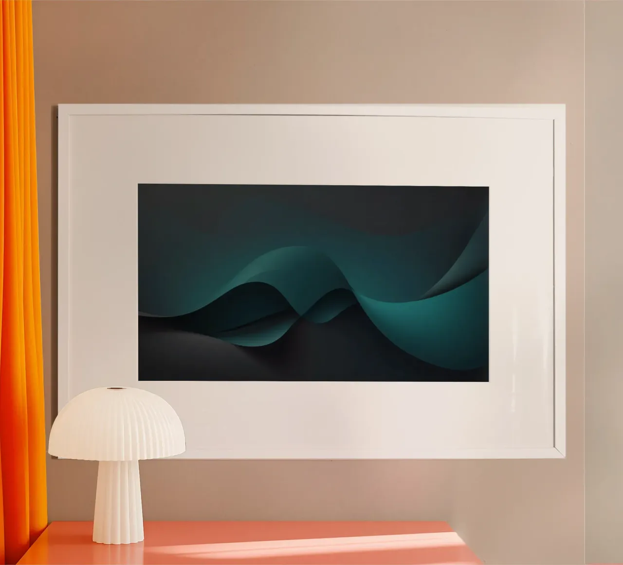 Sanft fließende Kurven in Teal und dunklen Tönen schaffen einen eleganten Hahnemühle von DesignDoodle