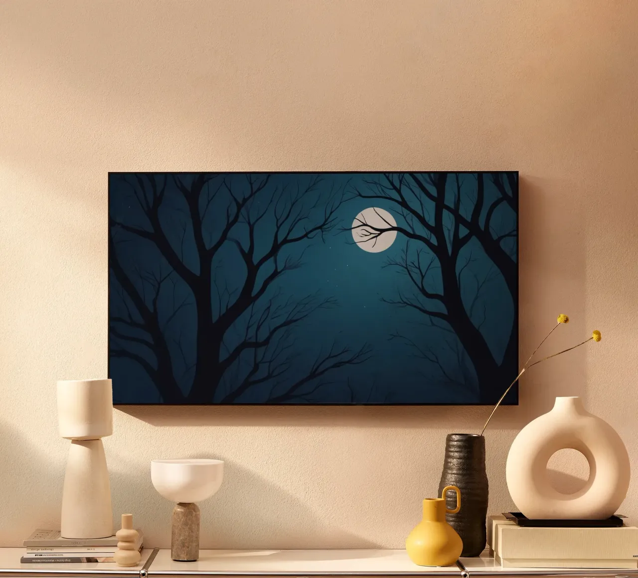 Ethereal night landscape featuring silhouetted trees alu-dibond by DesignDoodle