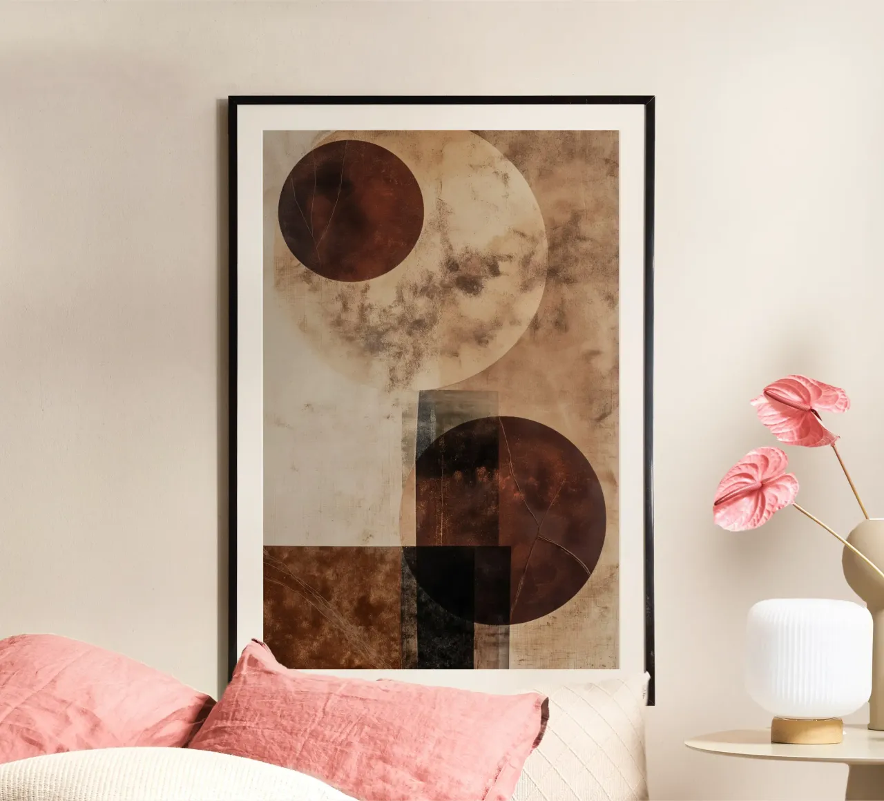 Cerchi astratti di colore marrone poster con telaio in legno da Imagine
