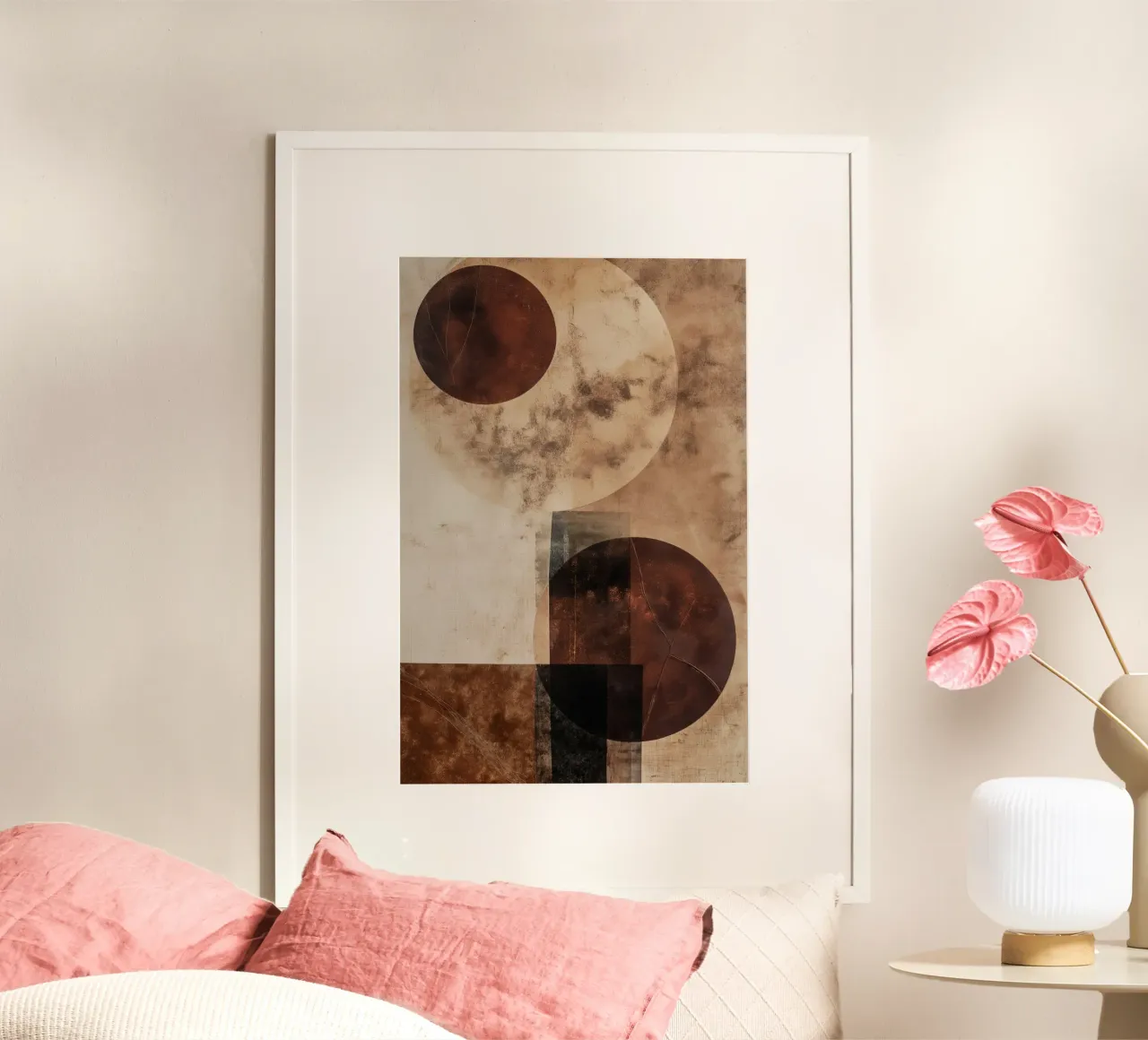 Cerchi astratti di colore marrone poster con telaio in legno da Imagine