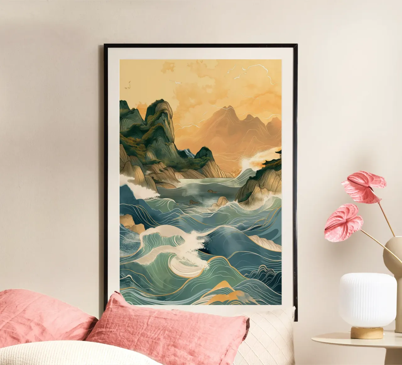 das plätschernde Meer Poster mit Holzrahmen von Imagine
