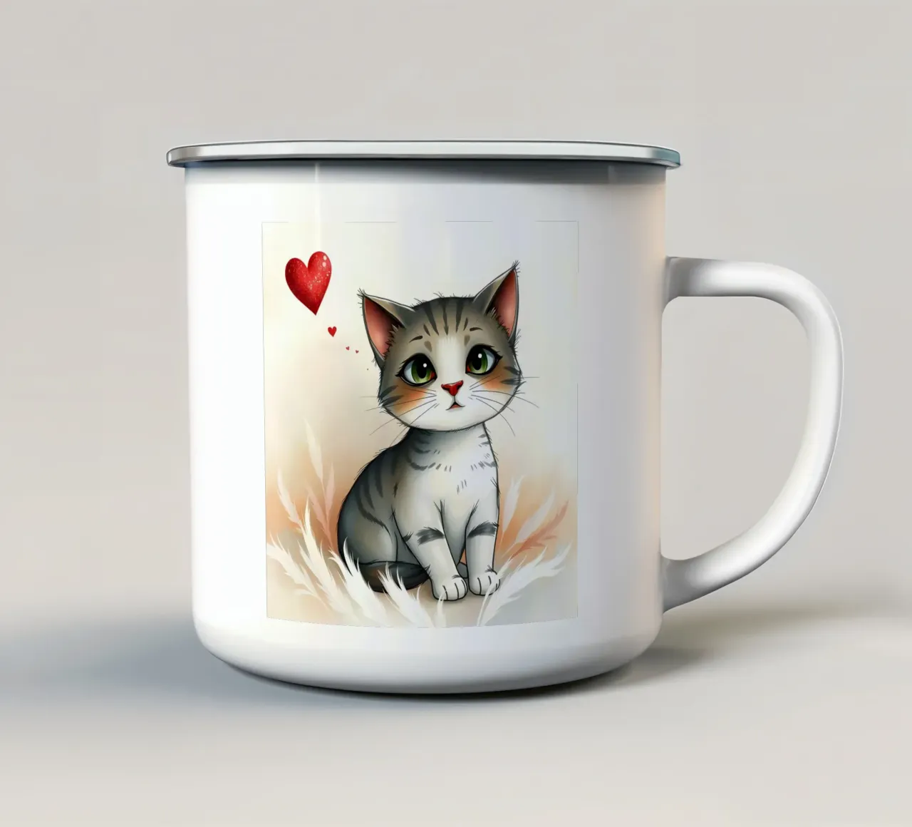 Un gattino con il cuore tazza in smalto da Anita's Dream