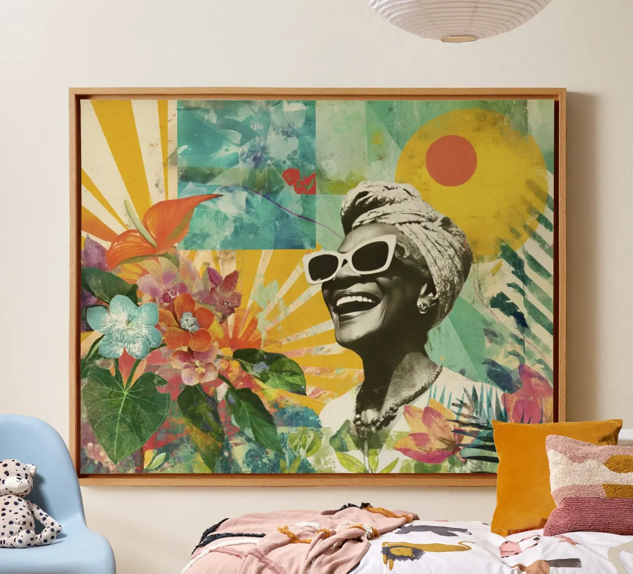 Radiant Retro Vibes Black Diva Collage canvas with Floater frame by Modern Muse