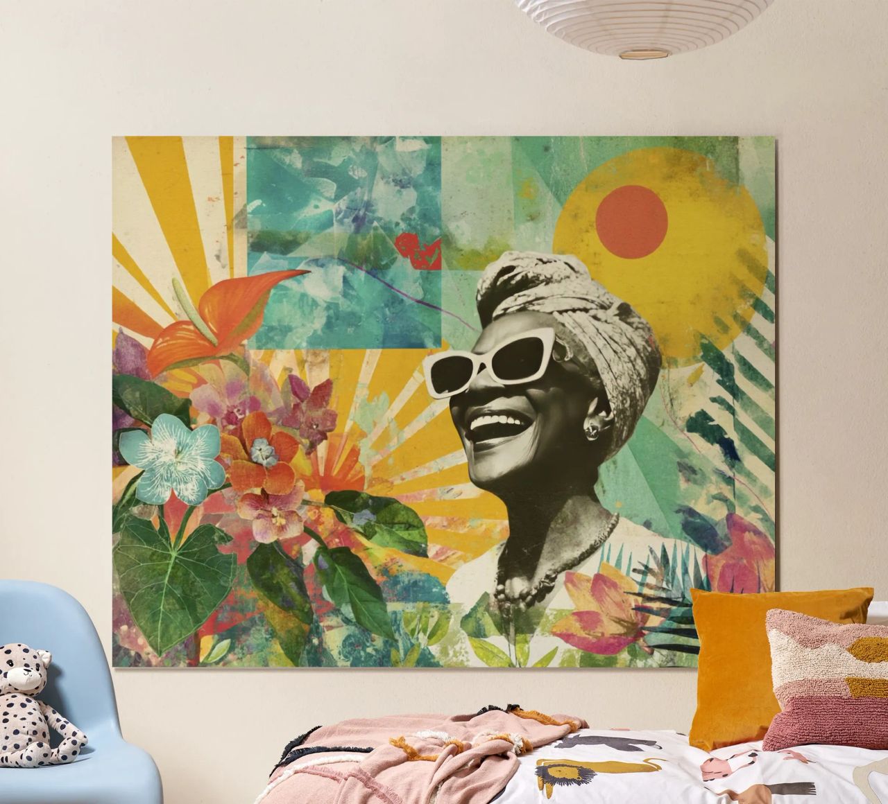 Radiant Retro Vibes Black Diva Collage poster by Modern Muse