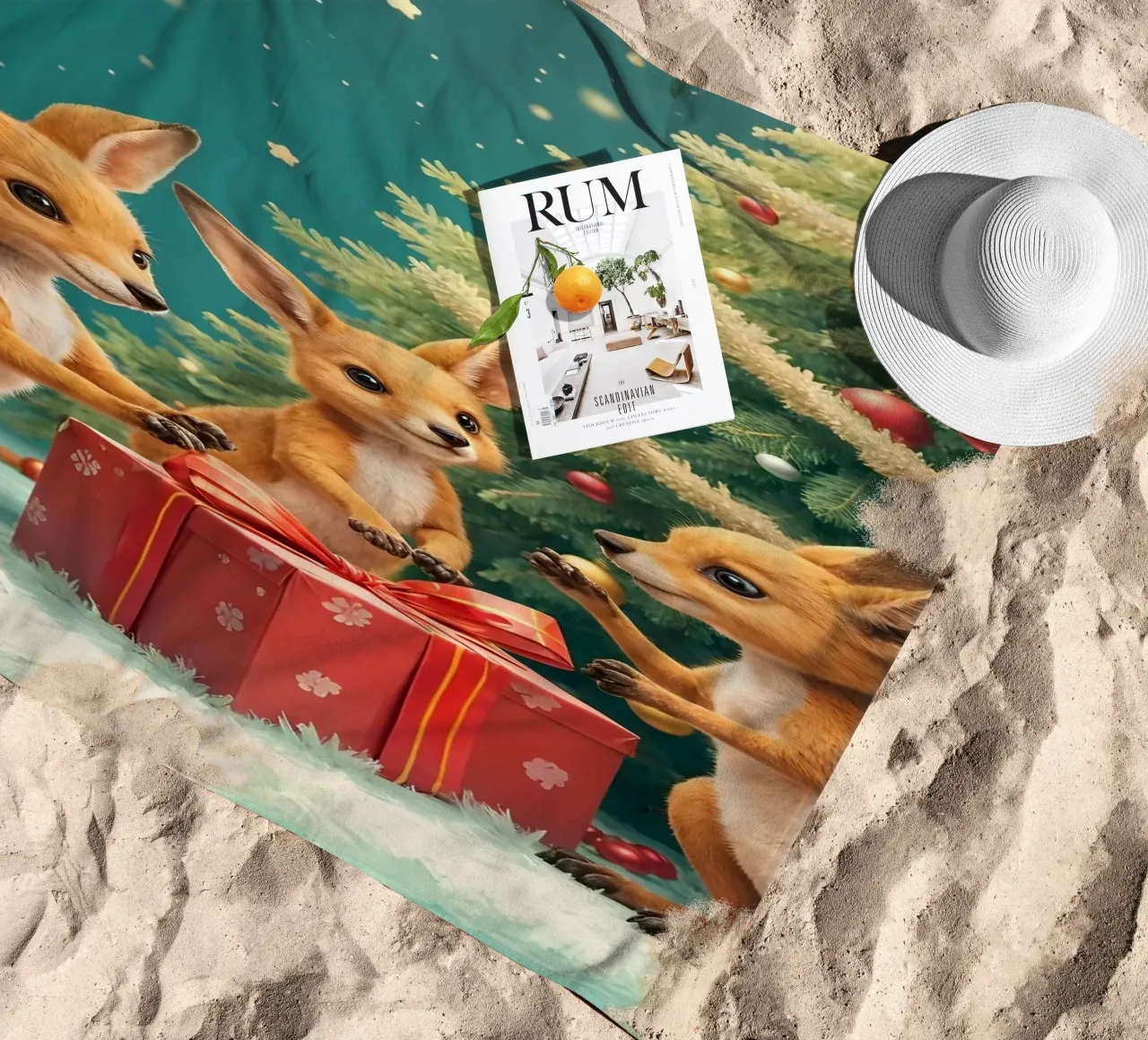 Joeys unterm Weihnachtsbaum Strandtuch von Anita's Dream