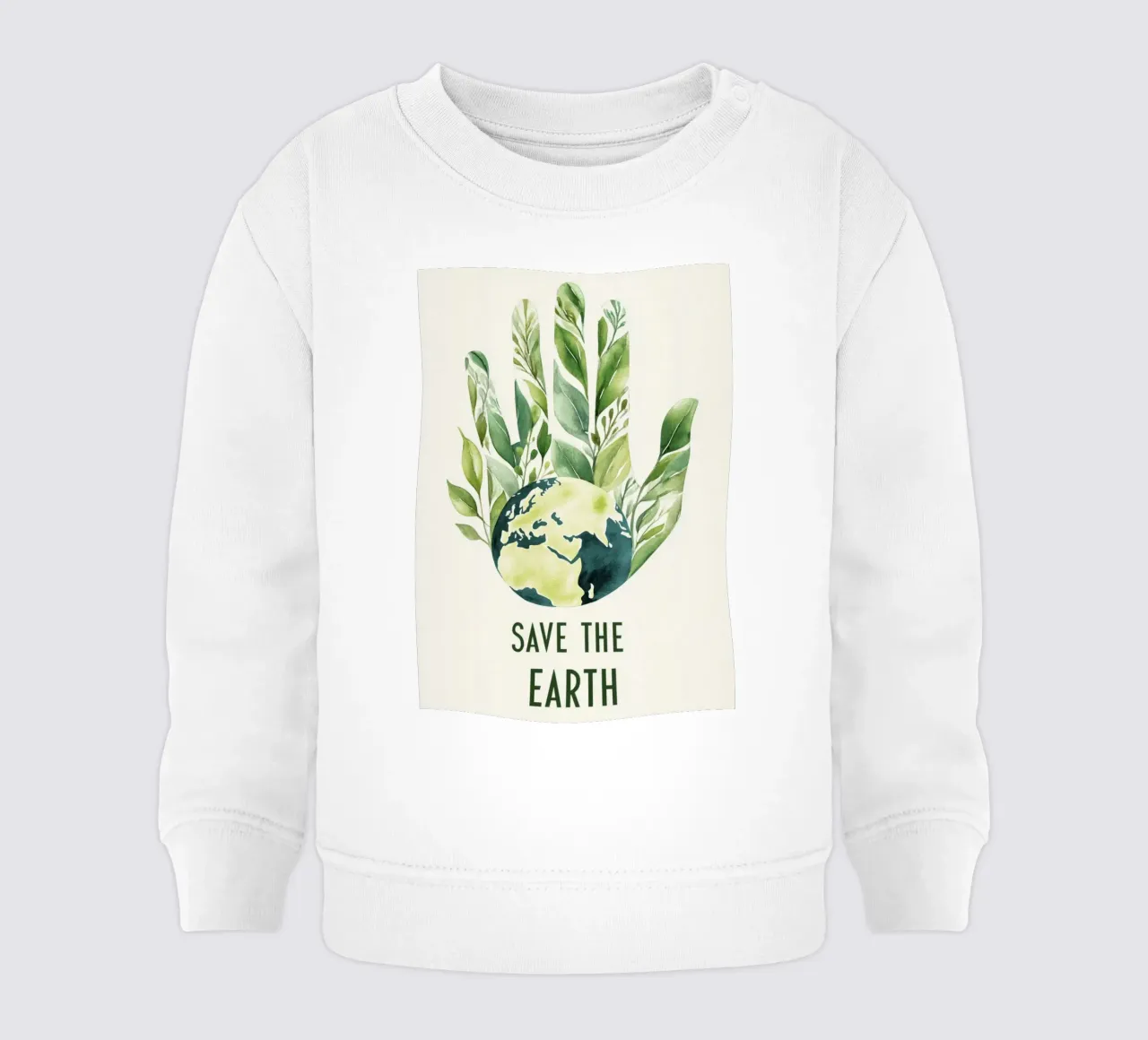 Mano acquerellata e terra con foglie Poster di sensibilizzazione ecologica felpa neonato da Modern Muse