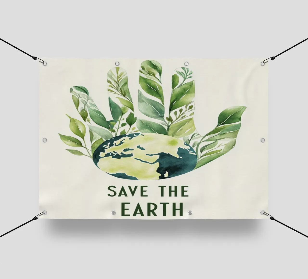 Mano acquerellata e terra con foglie Poster di sensibilizzazione ecologica telo in pvc da Modern Muse
