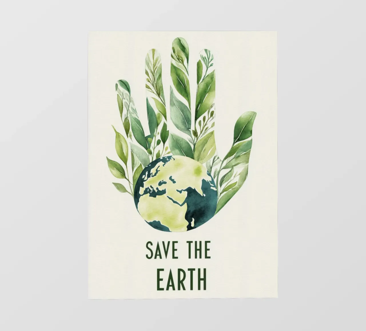 Mano acquerellata e terra con foglie Poster di sensibilizzazione ecologica telo in pvc da Modern Muse