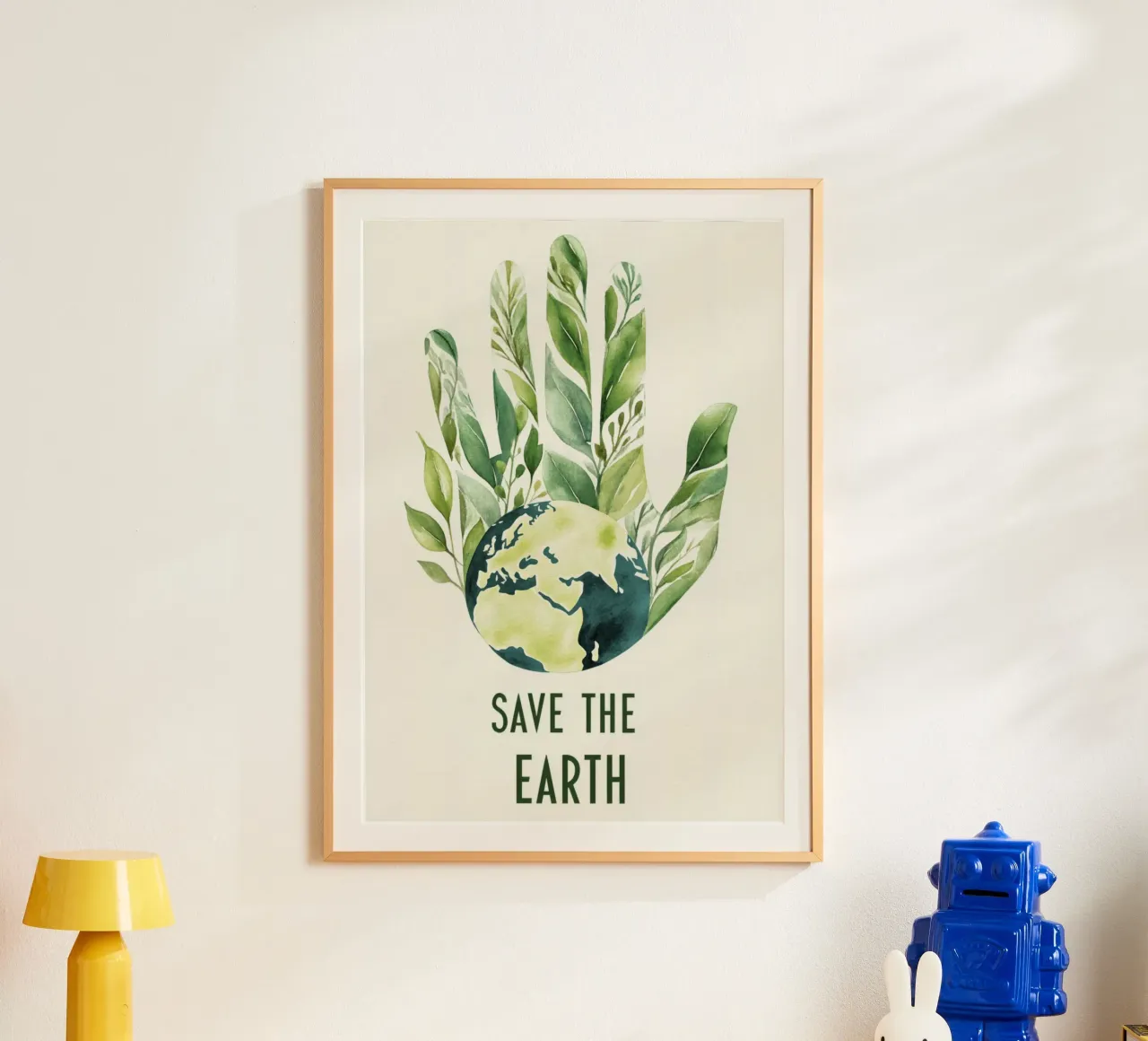 Mano acquerellata e terra con foglie Poster di sensibilizzazione ecologica carta hahnemühle da Modern Muse