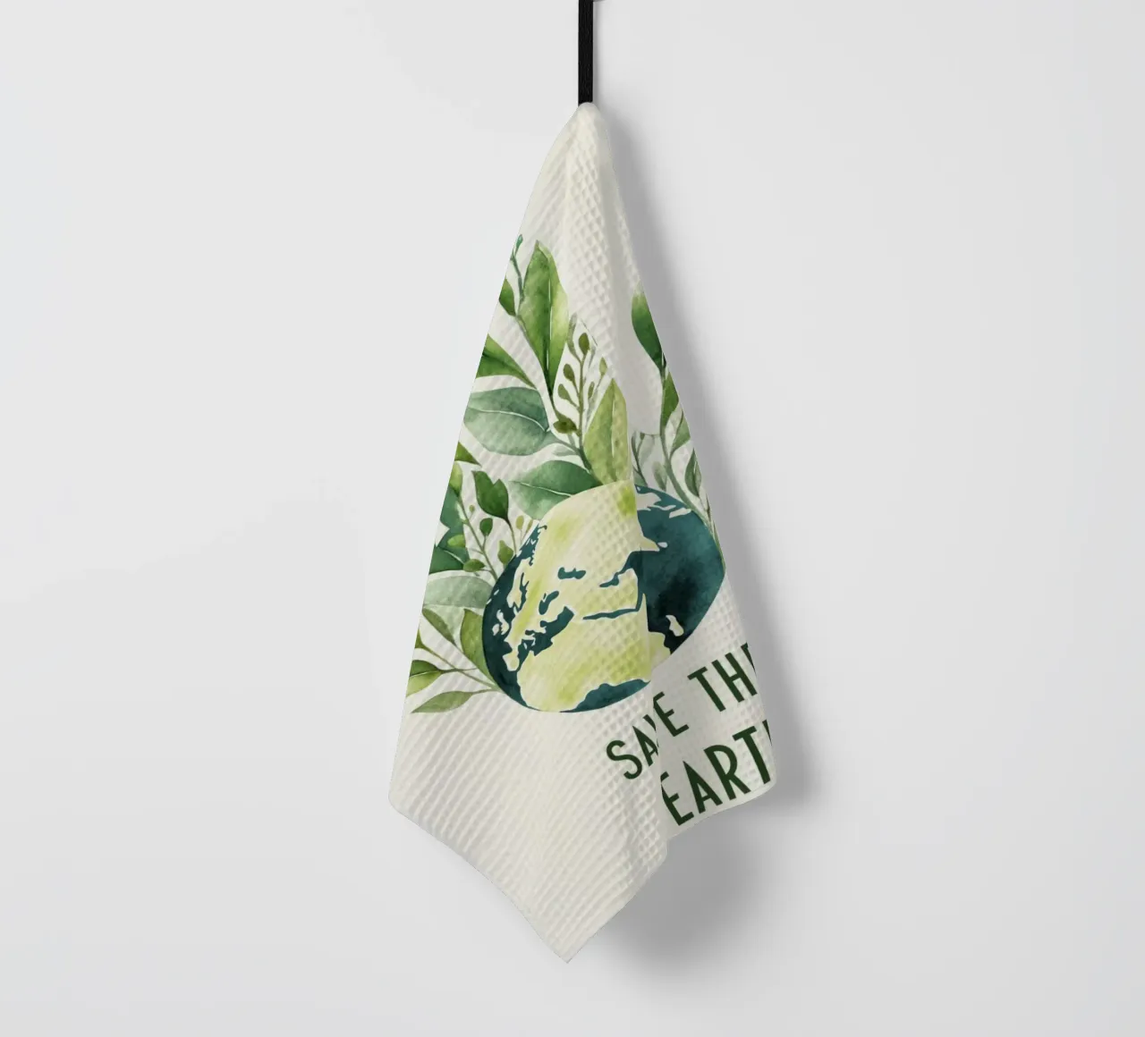 Watercolor Hand and Earth with Leaves Eco Awareness Poster tea towel by Modern Muse