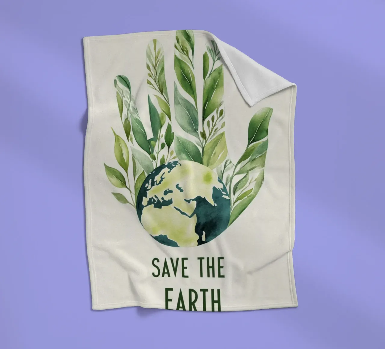 Mano acquerellata e terra con foglie Poster di sensibilizzazione ecologica coperta in pile da Modern Muse