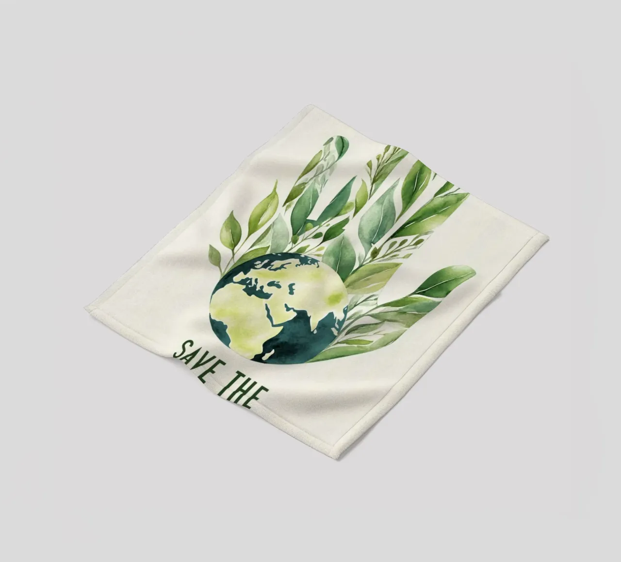 Mano acquerellata e terra con foglie Poster di sensibilizzazione ecologica coperta in pile da Modern Muse