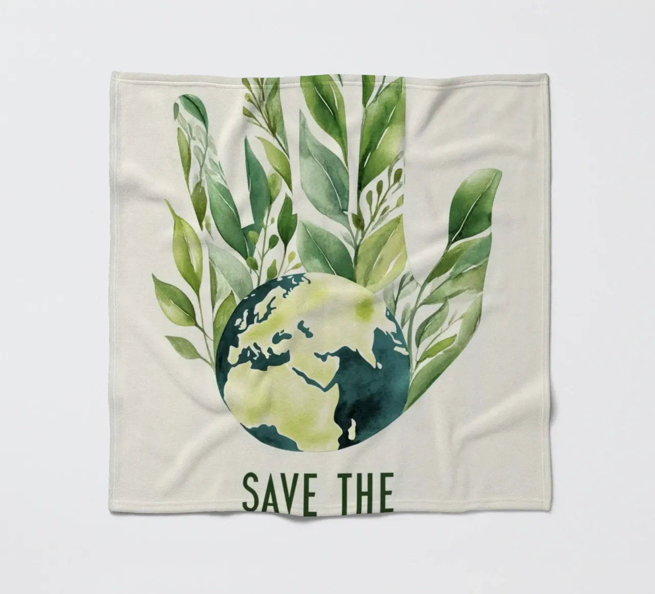 Mano acquerellata e terra con foglie Poster di sensibilizzazione ecologica coperta in pile da Modern Muse