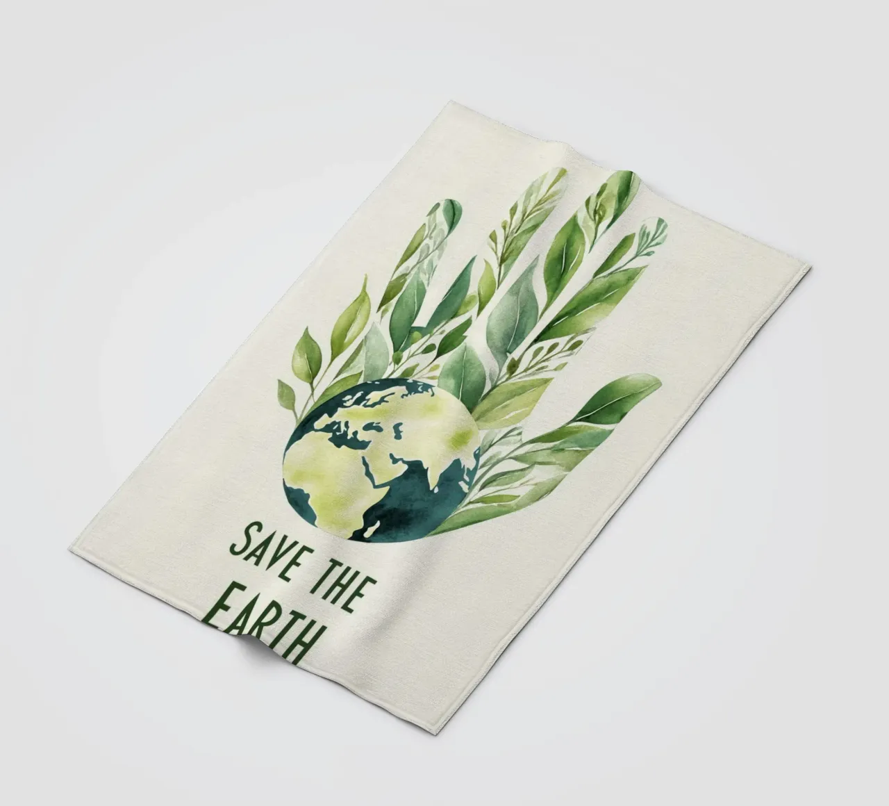 Mano acquerellata e terra con foglie Poster di sensibilizzazione ecologica coperta in pile da Modern Muse