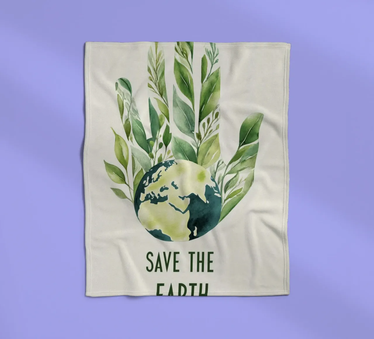 Mano acquerellata e terra con foglie Poster di sensibilizzazione ecologica coperta in pile da Modern Muse