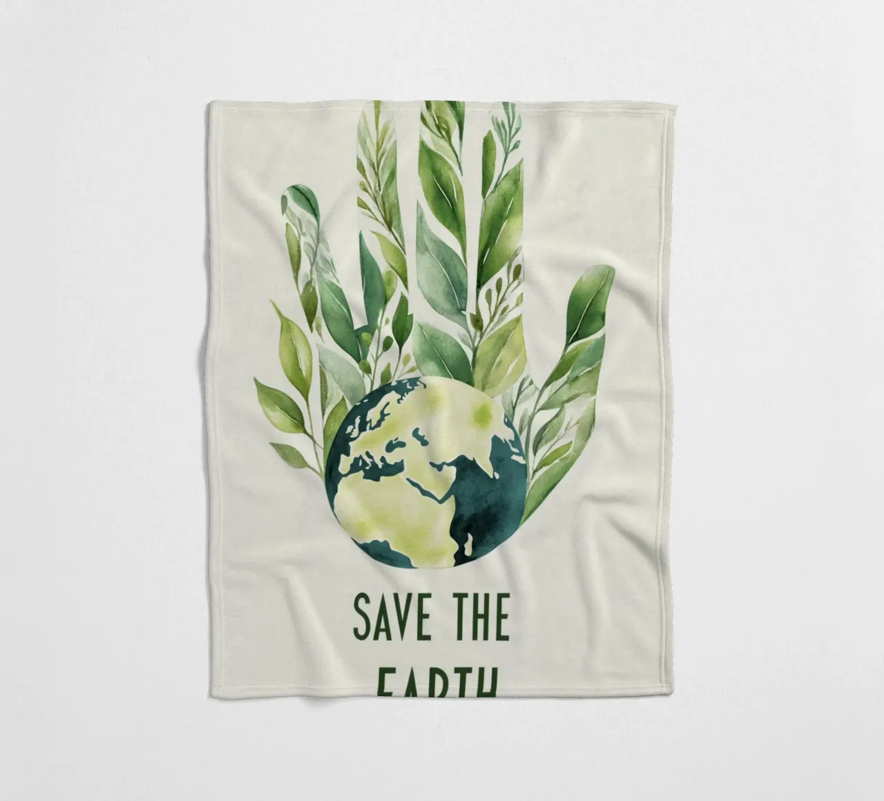 Mano acquerellata e terra con foglie Poster di sensibilizzazione ecologica coperta in pile da Modern Muse