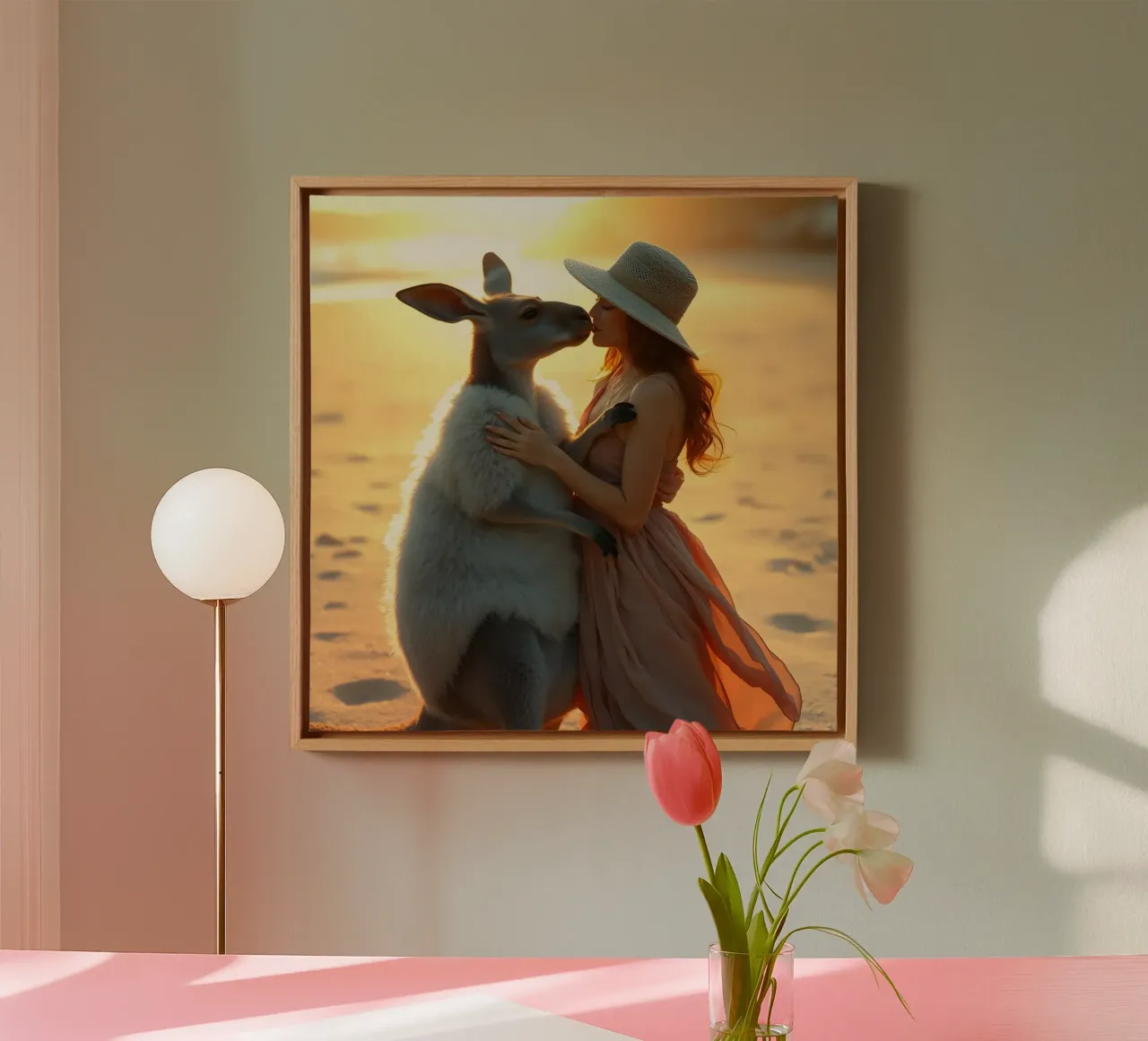 Känguru-Liebe Leinwand mit Schattenfugenrahmen von Anita's Dream