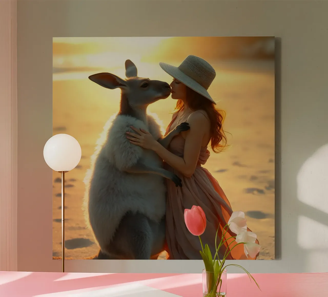 Känguru-Liebe Leinwand mit Schattenfugenrahmen von Anita's Dream