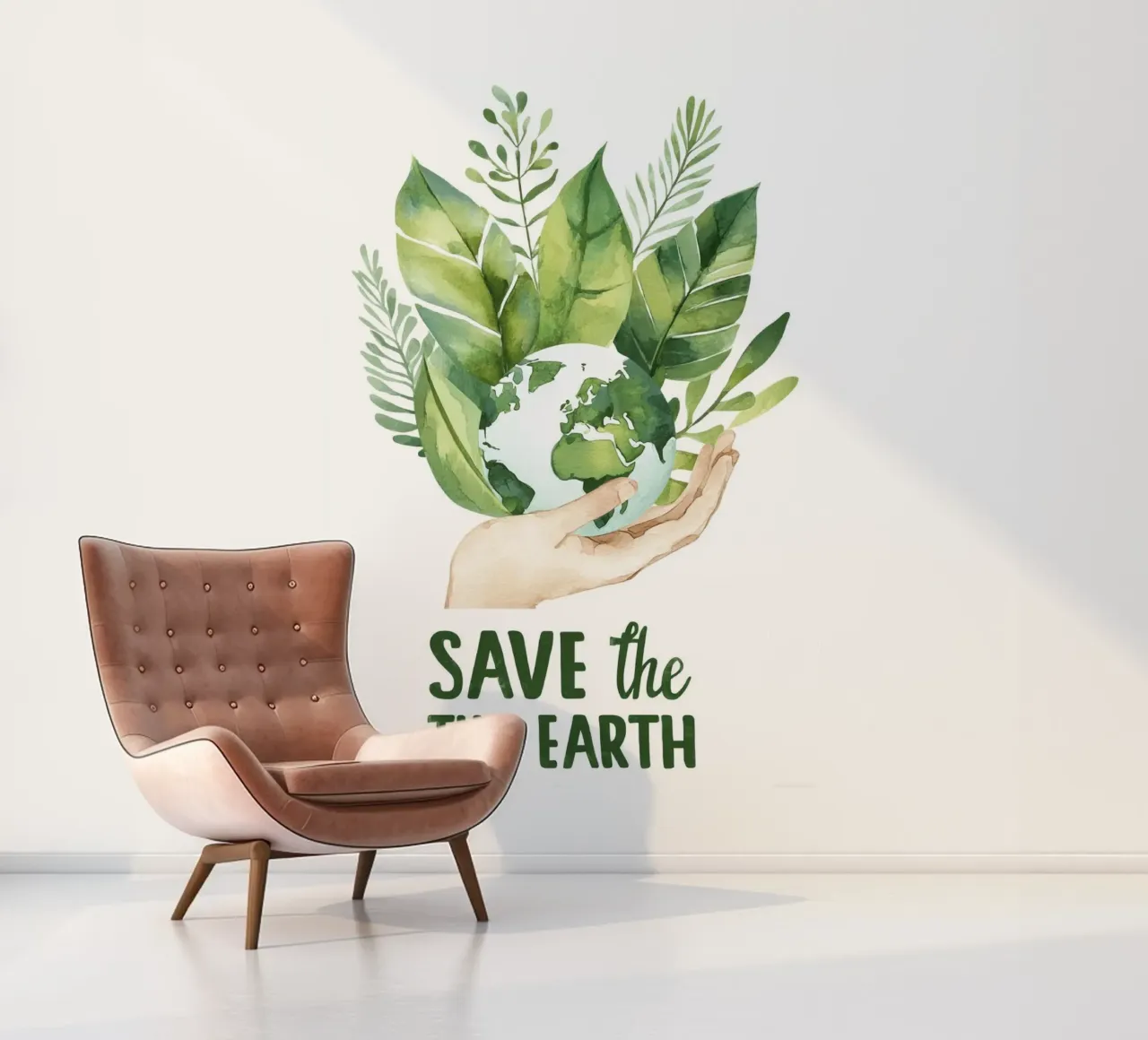 Mano acquerellata e terra con foglie Poster di sensibilizzazione ecologica carta da parati fotografica da Modern Muse